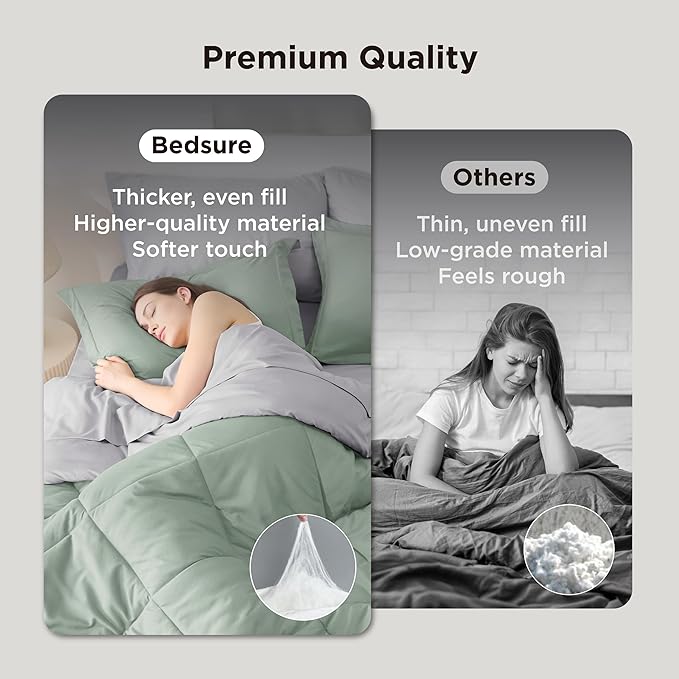 Bedsure California King Comforter Set - 7 Pieces Reversible Sage Green Bedding, California King Size Bed Set for All Seasons, Bed in a Bag with Down Alternative Comforter, Sheets, Pillowcases & Shams