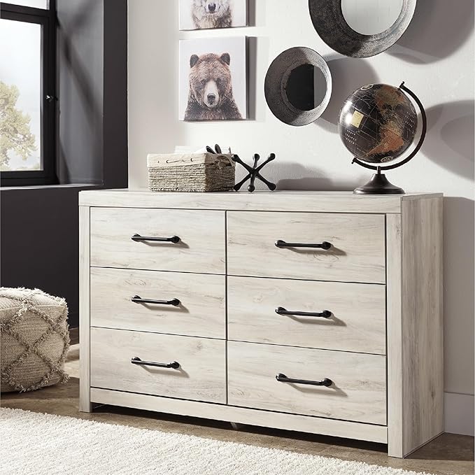 Signature Design by Ashley Cambeck Farmhouse Industrial 6 Drawer Dresser, Whitewash