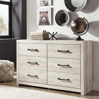 Signature Design by Ashley Cambeck Farmhouse Industrial 6 Drawer Dresser, Whitewash