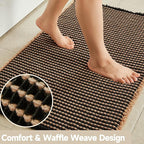 Waffle Runner Rug Bathroom, Long Boho Bathroom Rugs Non Slip Washable Super Absorbent Quick Dry Farmhouse Bath Decor, 72"x24" Khaki and Black