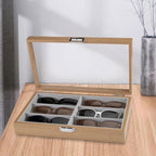 6-Slot Wood Sunglasses Organizer Eyeglasses Jewelry Watch Display Holder Collection Case