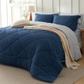 Bedsure California King Comforter Set - 7 Pieces Reversible Navy Bedding, California King Size Bed Set for All Seasons, Bed in a Bag with Down Alternative Comforter, Sheets, Pillowcases & Shams
