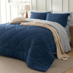 Bedsure California King Comforter Set - 7 Pieces Reversible Navy Bedding, California King Size Bed Set for All Seasons, Bed in a Bag with Down Alternative Comforter, Sheets, Pillowcases & Shams
