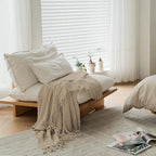lifein Throw Blanket for Couch, Soft Boho Decor Bed Throw,Cozy Beige Knitted Chenille Small Farmhouse Lightweight Throw(Beige,50 * 60")