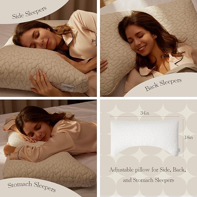 Memory Foam Pillows for Sleeping Adjustable Breathable Bed Pillow for Side, Back, and Stomach Sleepers Washable Pillow Cover Stardust King Size 18x34IN