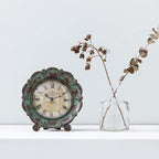 NIKKY HOME Table Top Clock, Vintage French Decorative Pewter Analog Desk Clock Battery Operated for Living Room Decor Shelf, Green