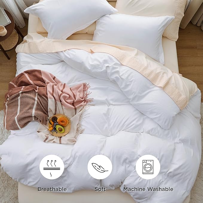 Bedsure Bright White Oversized King Duvet Cover - 3 Pieces Prewashed Cotton-Like Polyester Extra Soft Bedding Set, Includes 1 Duvet Cover 120''x98'' with Zipper Closure & 2 Pillow Shams, No Comforter