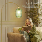 COTTHOS Floor Lamp for Living Room, Modern Gold Lamp with Ribbed Glass Lampshade Marble Base, 68” Glass Tall Lamp with Remote Control and Pedal Switch for Bedroom (6000K LED Bulb Included)