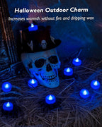 Flameless Candles, 12 Pack Tea Lights Candle Battery Operated, LED Tealight Votives, Realistic Tea Lights for Halloween Christmas Party Decor -D 1.5” x H 1.25” -Blue Light