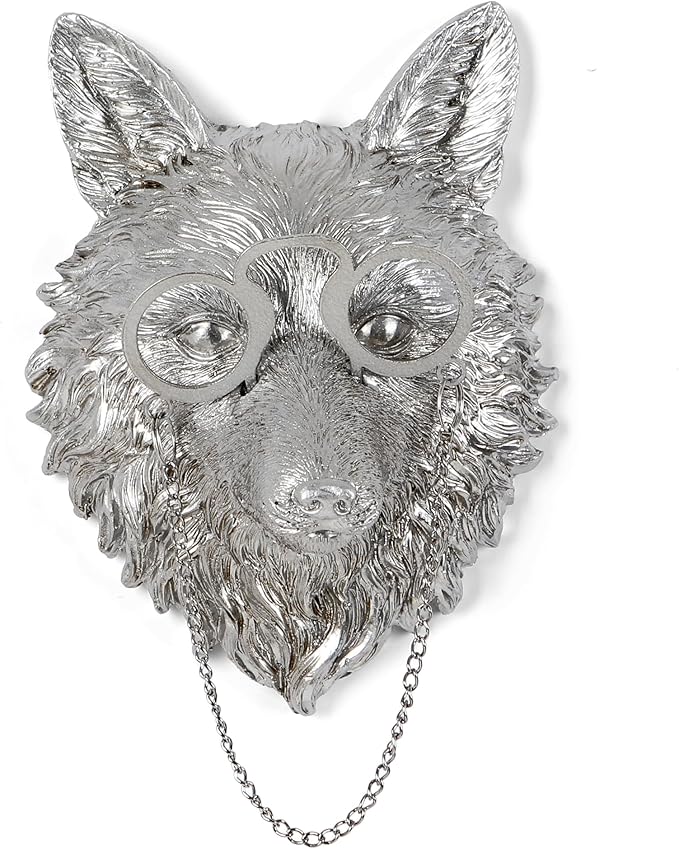 UITWMKTG Silver Animal Head Wall Decor Modern Home Decor Resin Animal Sculptures Wall Mount Vintage Head Wall Art for Living Room Hanging Decoration Fox
