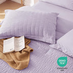 MUXHOMO 7 Pieces Queen Comforter Set, Seersucker Bed in a Bag Queen Size, All Season Luxury Bedding Set with Comforter, Flat Sheet, Fitted Sheet, Pillowcases & Shams, Lavender