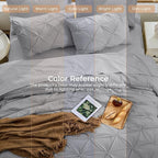 Sasttie Full Size Comforter Set, 7-Piece Bed in a Bag, Pintuck Bedding Sets for All Season, Includes Comforter, Flat Sheet, Fitted Sheet, Pillowcases and Pillowshams, Light Grey