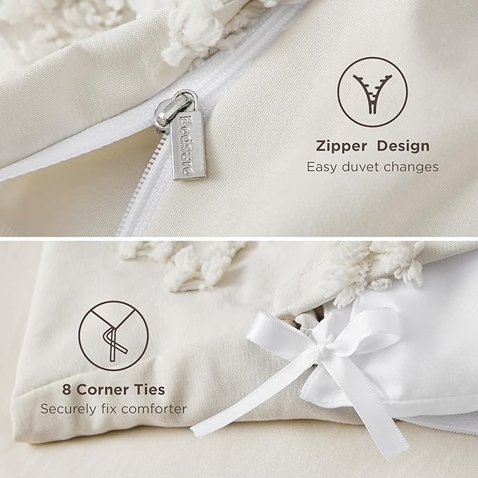 Bedsure Boho Duvet Cover Full Size, Soft & Comfortable Elegant Design Boho Bedding for Decoration, Machine Washable Comforter Cover for All Seasons,Includes 1 Duvet Cover & 2 Pillow Shams,Beige