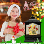 Christmas Snow Globes Lantern with Music & Timer - USB/Battery Operated LED Glittering Globe Lantern, Snow Globe Decoration for Home Holiday Decor (Red Robin)