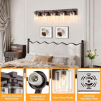 5 Light Modern Bathroom Light Fixtures Over Mirror, Bronze Finish Vanity Lights for Bathroom Wall Sconces with Clear Glass Shades, E26 Socket (Bulbs Not Included)
