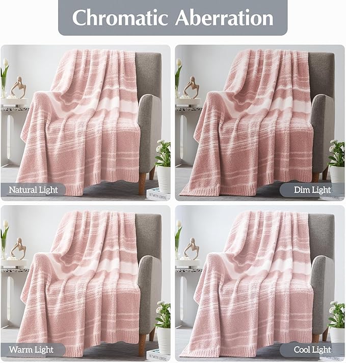 WRENGONGE Pink Twin Blanket, 60x80 Soft Cozy Microfiber Striped Twin Blankets for Couch, Sofa, Bed, Travel, Lightweight Fluffy Warm Plush Decorative Blankets for Women, Men Gift