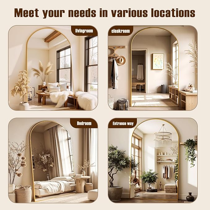 Full Length Mirror, 81"x41" Arched Full Body Mirror, Oversized Floor Mirrors, Leaning Free Standing Mirrors, Hanging Mounted Large Mirrors for Bedroom Dressing Room, Cloakroom, Gold