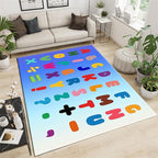 Kids Area Rug English Characters ABC and Math Symbols Learning Carpets, Cute Cartoon Colored Washable Foldable Door Mat in Predominantly Blue Colors Ideal for Living Dining Room Bedside, 4x6ft