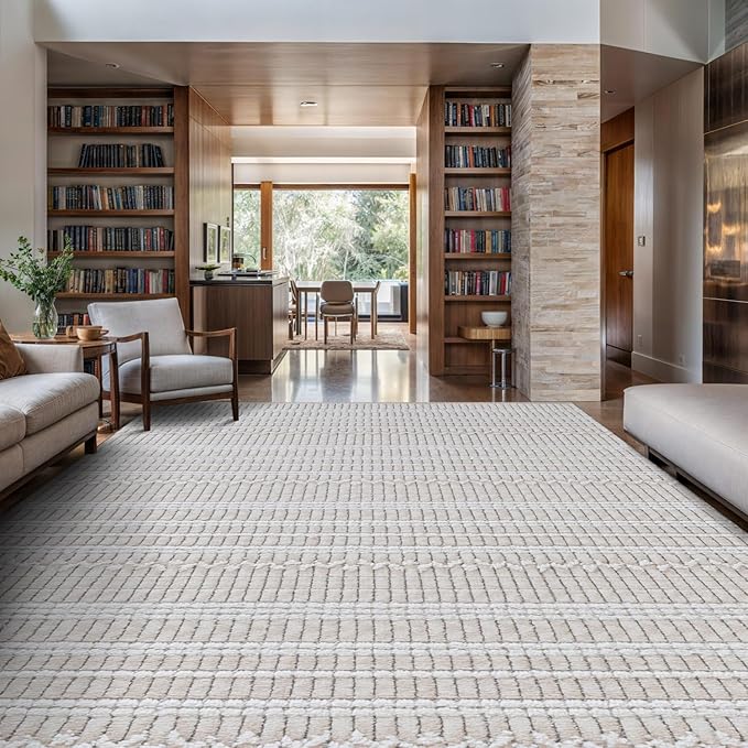 Modern Indoor Rug Stripe 8x10 Area Rugs for Living Room Luxury Kitchen Bedroom Durable Soft Geometric Durable Low and High Pile Stain Resistant Non Shedding Area Carpet 8x10