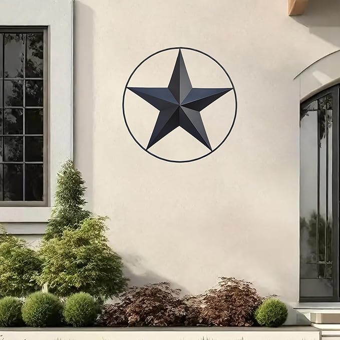 JoyEvy 24.5" Black Large Barn Star Wall Decor-Americana Exterior House Decor-Metal Star for Outside Texas Stars Art Rustic Vintage Western Country Home Farmhouse Wall Decoration