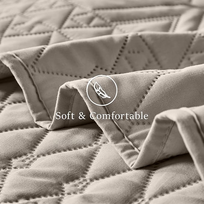 akkialla Twin Quilt Set, Taupe Lightweight Microfiber Bedspread Coverlet, Boho Geometric Pattern, Soft All-Season Bedding, 2-Piece (1 Quilt, 1 Pillow Sham) | Breathable fabric, Modern style