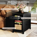 IRONCK End Table with Charging Station, Narrow Side Table for Living Room, Farmhouse Night Stand for Bedroom, Bedside Table with Storage and Drawer for Home, Black