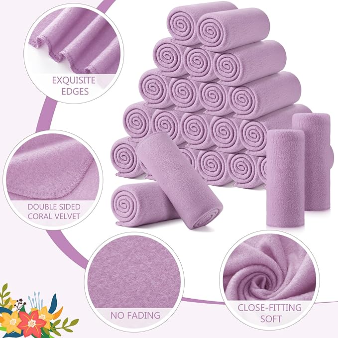 Shimeyao 24 Packs Fleece Throw Blanket Soft Warm Lightweight Fleece Blanket Cozy Throw Bulk for Bed Couch Sofa Home Office Wedding Gifts Suitable for Seasons, 50 x 60 Inches(Purple)