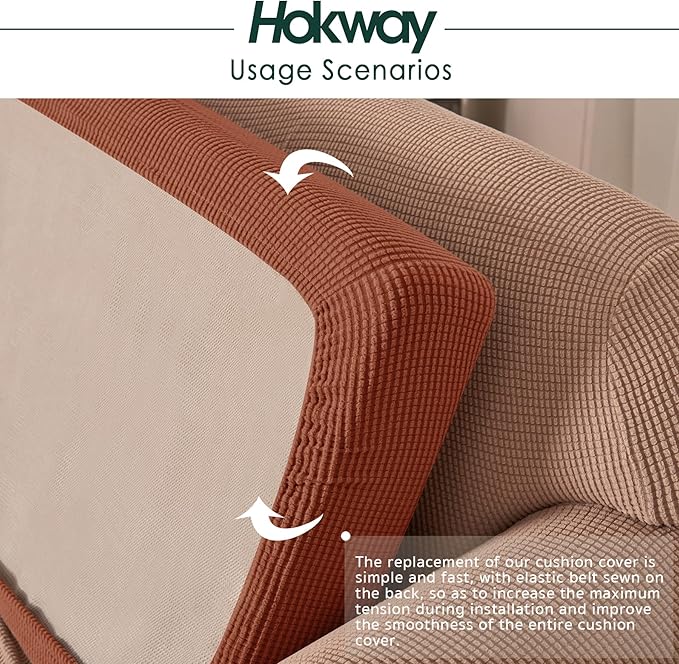 Hokway 3 Piece Couch Cushion Slipcovers Stretch Reversible Individual Cushion Replacement Slipcovers Sofa Cushion Covers(Brick, 3)
