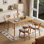 100% Solid Oak Dining Chairs, Mid Century Modern Dining Chair with Curved Backrest, Fabric Upholstered Dining Chairs for Kitchen, Study, Living Room (4, Original Wood-Gray Cushion)