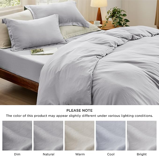 Bedsure Duvet Cover King Size with Fitted Sheet - 4 Pieces Prewashed Cotton-Like Polyester Extra Soft Bedding Set, Includes 1 Duvet Cover 104x90 Inches, 2 Pillow Shams, 1 Fitted Sheet, Light Grey
