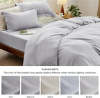 Bedsure Duvet Cover Queen Size with Fitted Sheet - 4 Pieces Prewashed Cotton-Like Extra Soft Bedding Set, Includes 1 Duvet Cover 90x90 Inches, 2 Pillow Shams, 1 Fitted Sheet, Light Grey