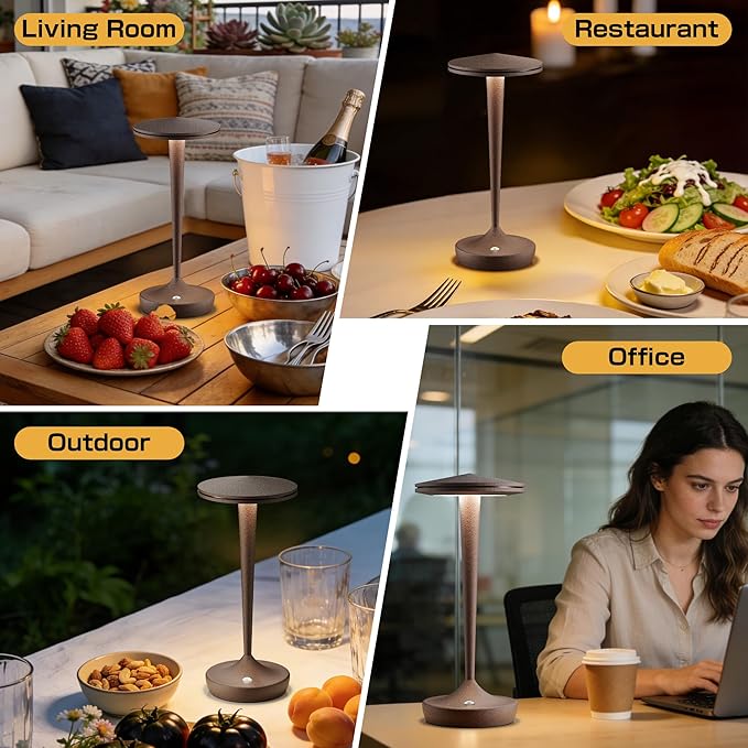 Cordless Table Lamp Rechargeable,Outdoor Table Lamps LED,5000mAh Battery Operated Lamp Stepless Dimming Table Lamps for Restaurant Dining Patio (2PRust)