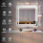 ISKM 36'' x 36'' LED Mirror for Bathroom Lighted Vanity Mirror for Wall Front Lights + Backlit LED Bathroom Mirror Anti-Fog Tempered Glass ETL Listed