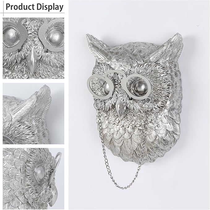 UITWMKTG Silver Animal Head Wall Decor Modern Home Decor Resin Animal Sculptures Wall Mount Vintage Head Wall Art for Living Room Hanging Decoration Owl