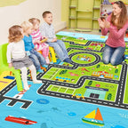 Kids Rug Playroom Car Rug Play Mat City Life Road Rugs Fun City Map Carpet for Bedroom(Green-Rug, 3.3x4.9ft)