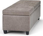 SIMPLIHOME Avalon Storage Ottoman Bench - 48 inch Wide Upholstered Vegan Leather Rectangular Lift-Top Ottoman in Distressed Grey Taupe, Contemporary Bench for Living Room with High-Density Foam