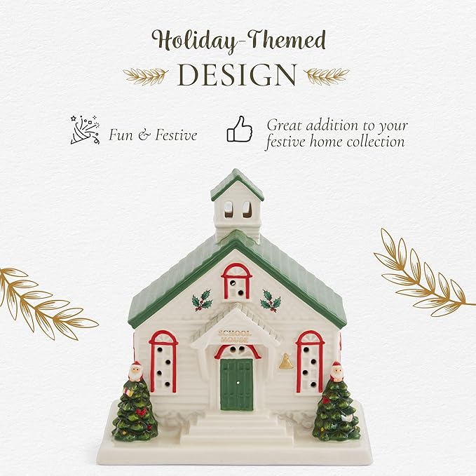 Spode Christmas Tree Miniature Village Figural Decoration, LED Lighted Village Set, Ceramic Holiday Decor - Dolomite Collectible for Indoor Display (School House)