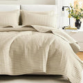 Comfort Spaces Kienna Quilt Set- Double Sided Stitching Design Summer Blanket, Lightweight, Soft, All Season Bedding Layer, Matching Sham, Ivory, Coverlet King (104"x90") 3 Piece