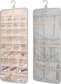BAGSMART Hanging Jewelry Organizer Storage Roll with Hanger Metal Hooks Double-Sided Jewelry Holder for Earrings, Necklaces, Rings on Closet, Wall, Door, 1 piece, Large, Grey
