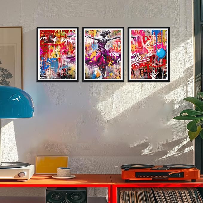 Novatique Colorful Graffiti Canvas Wall Art Dance Picture Wall Decor Modern Graffiti Art Poster Pop Art Wall Decor for Living Room Bedroom,12" x 16" x 3Pcs
