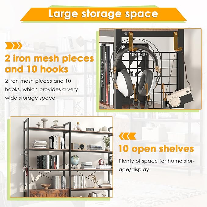 Semoic 6-tire Farmhouse Corner Book Shelf with 2 Barn Doors and 10 Storage Shelves, 71.3" Tall Convertible Etagere Bookcase with Storage Cabinet, Large L Shaped Bookshelf for Living Room(Rustic Brown)