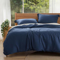 Bedsure 100% Rayon Derived from Bamboo Duvet Cover King Size - Lightweight Silky Cooling Comforter Cover Set for Hot Sleepers, Breathable & Moisture-Wicking Bedding Set, Navy