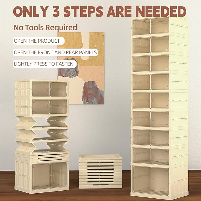 Dollate Shoe Organizer Storage Box,No-Assembly 9 Tiers Foldable Shoe Rack with Clear Door, Large Sneaker Cabinet Bins for Living Room, Cloakroom, Entryway