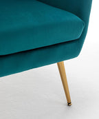 Modern Chic Mid-Century Velvet Accent Armchair for Living Room, Bedroom, or Home Office, Button-Tufted Wingback Design with Gold Flared Legs, Dark Teal