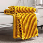 DISSA Fleece Blanket Queen Size – 90x90, Yellow - Soft, Plush, Fluffy, Fuzzy, Warm, Cozy – Perfect Throw for Couch, Bed, Sofa - with Pompom Fringe - Flannel Blanket