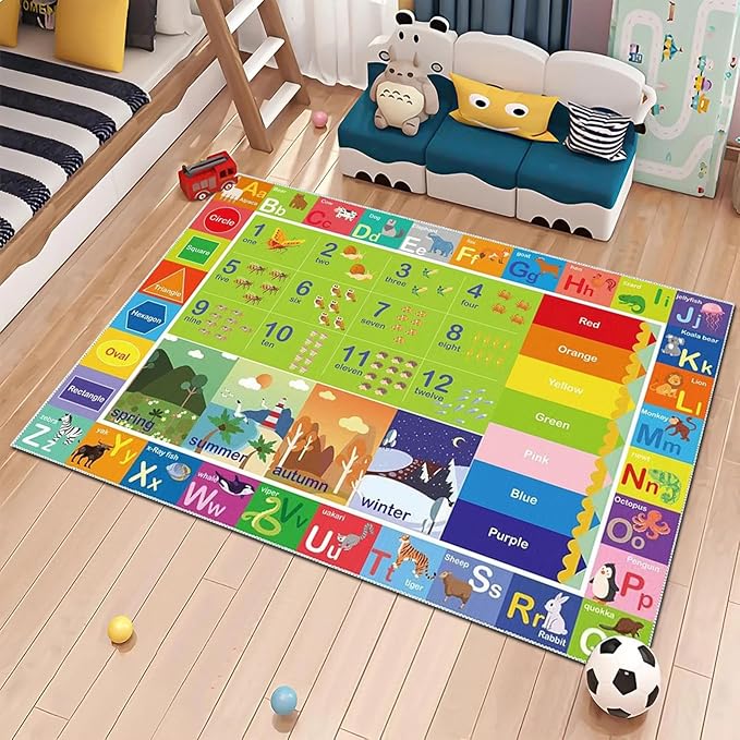 ABC Rug for Kids Playroom, Toddler Alphabet Mats Washable for Baby Area,Classroom,Play Room,Floor,Nursery(6×9FT)
