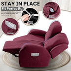 VANSOFY Recliner Loveseat Cover, 6-Pieces Stretch Dual Recliner Sofa Cover Soft Jacquard Reclining Couch Slipcover Furniture Protector with Elastic Bottom for Kid, Pets(2 Seat,Wine)