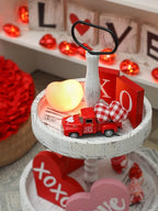 Valentine's Day Metal Farm Truck Tiered Tray Decor, Fall Farmhouse Vintage Diecast Truck Decor Model with Heart for Home Décor 4.8inch (Red)