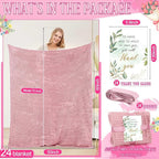 Buryeah 24 Pcs Wedding Flannel Fleece Throw Blanket Bulk with Thank You Card and Ribbon, 50 x 60 in Oeko-TEX Standard 100 Certified Blankets Outdoor Wedding, Guest Party Souvenirs (Dusty Pink)