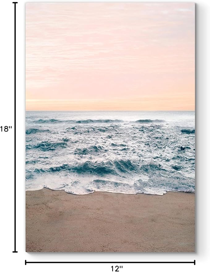 Renditions Gallery Canvas Nature Wall Art Modern Paintings Decorations Sandy Wavy Shore Romantic Scenic Wall Hanging Artwork Prints for Bedroom Living Room Office Kitchen - 12"x18" LT06